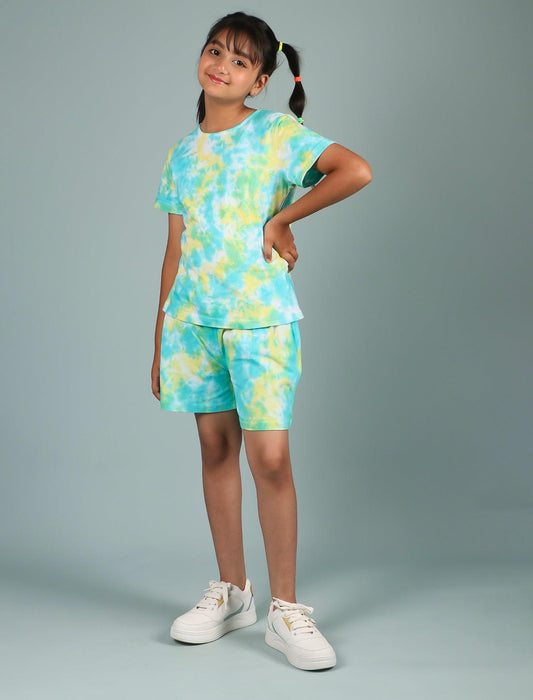 Super Soft Tie-Dye Girls Co-ord set (Lemon Green) - Tweeny Mini