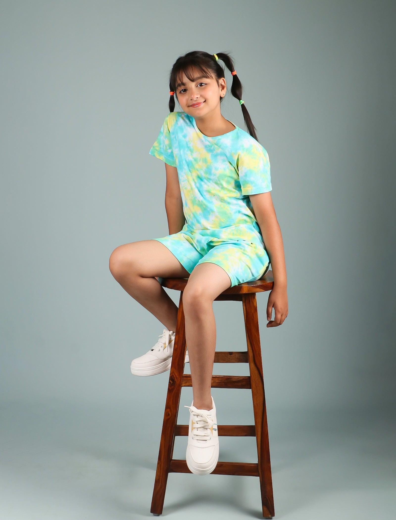 Super Soft Tie-Dye Girls Co-ord set (Lemon Green) - Tweeny Mini