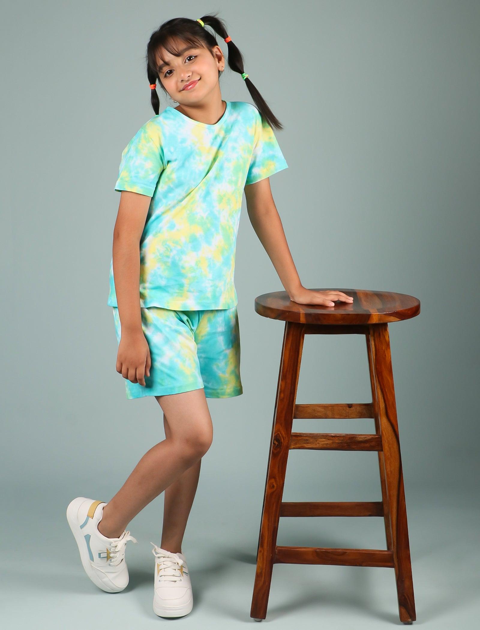 Super Soft Tie-Dye Girls Co-ord set (Lemon Green) - Tweeny Mini