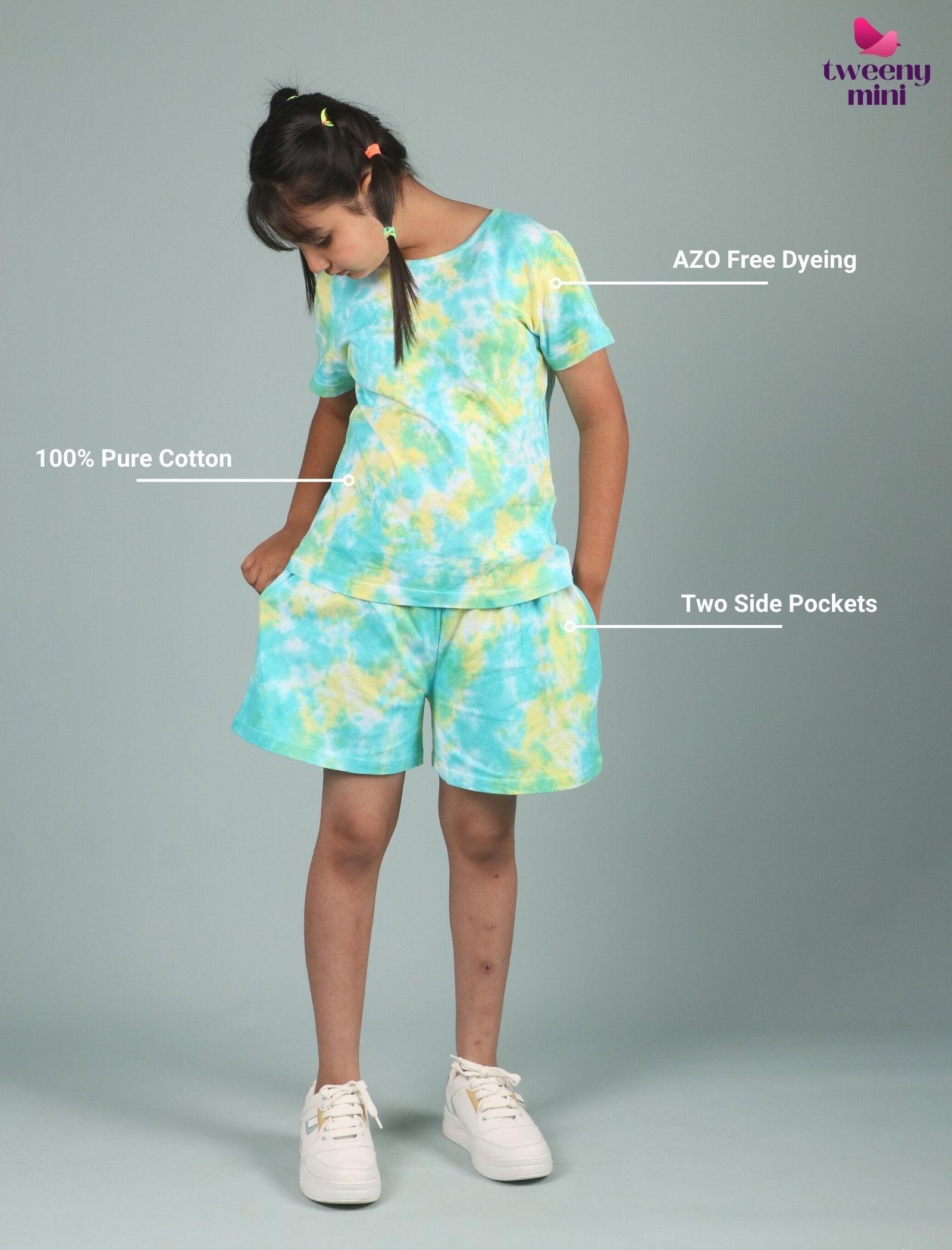Super Soft Tie-Dye Girls Co-ord set (Lemon Green) - Tweeny Mini