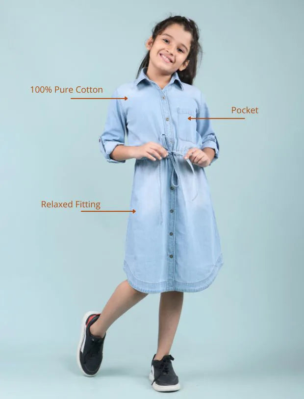 girls denim Full  shirt dress-Tweeny Mini