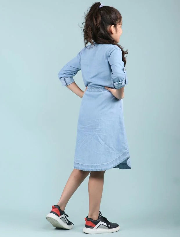 girls denim Full  shirt dress-Tweeny Mini