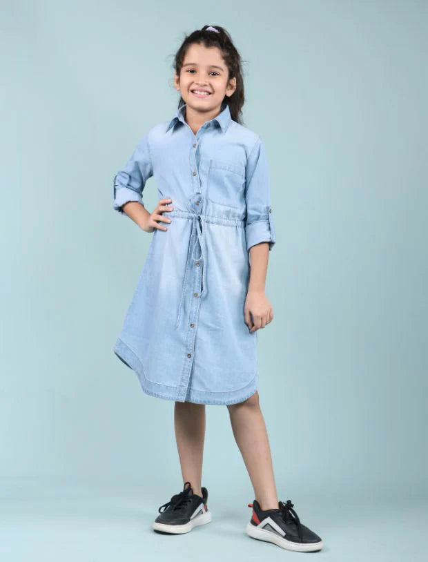 girls denim Full  shirt dress-Tweeny Mini
