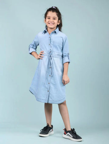 girls denim Full  shirt dress-Tweeny Mini