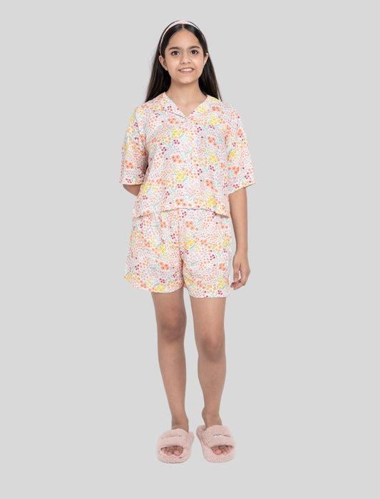Relaxed Fit Floral Kids Girls Night Dress Shorts with Shirt (Multi-Color) - Tweeny Mini