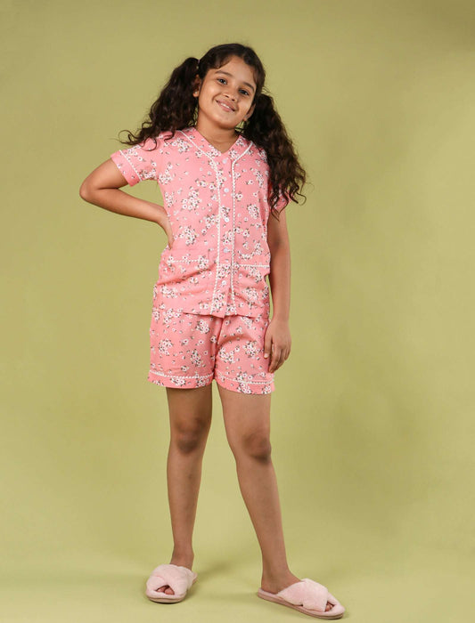 Pure Rayon Floral Nightdress for Kids Girls (Peach) - Tweeny Mini