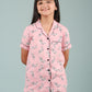 Pure Rayon Zebra Printed Kids Girls Nightwear Pajama Set (Half Sleeves, Pink) - Tweeny Mini