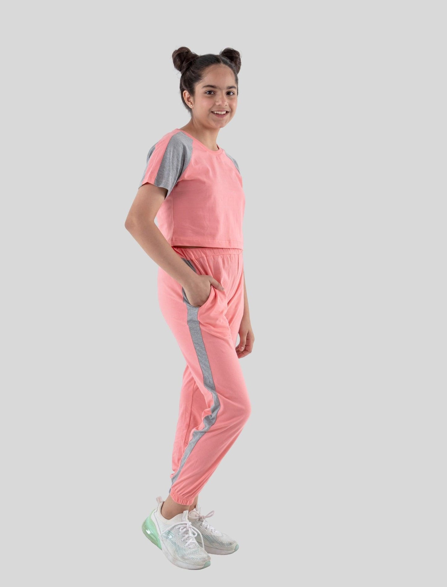 Colour Block Kids Girls Summer Joggers Set (Fusion Coral) - Tweeny Mini
