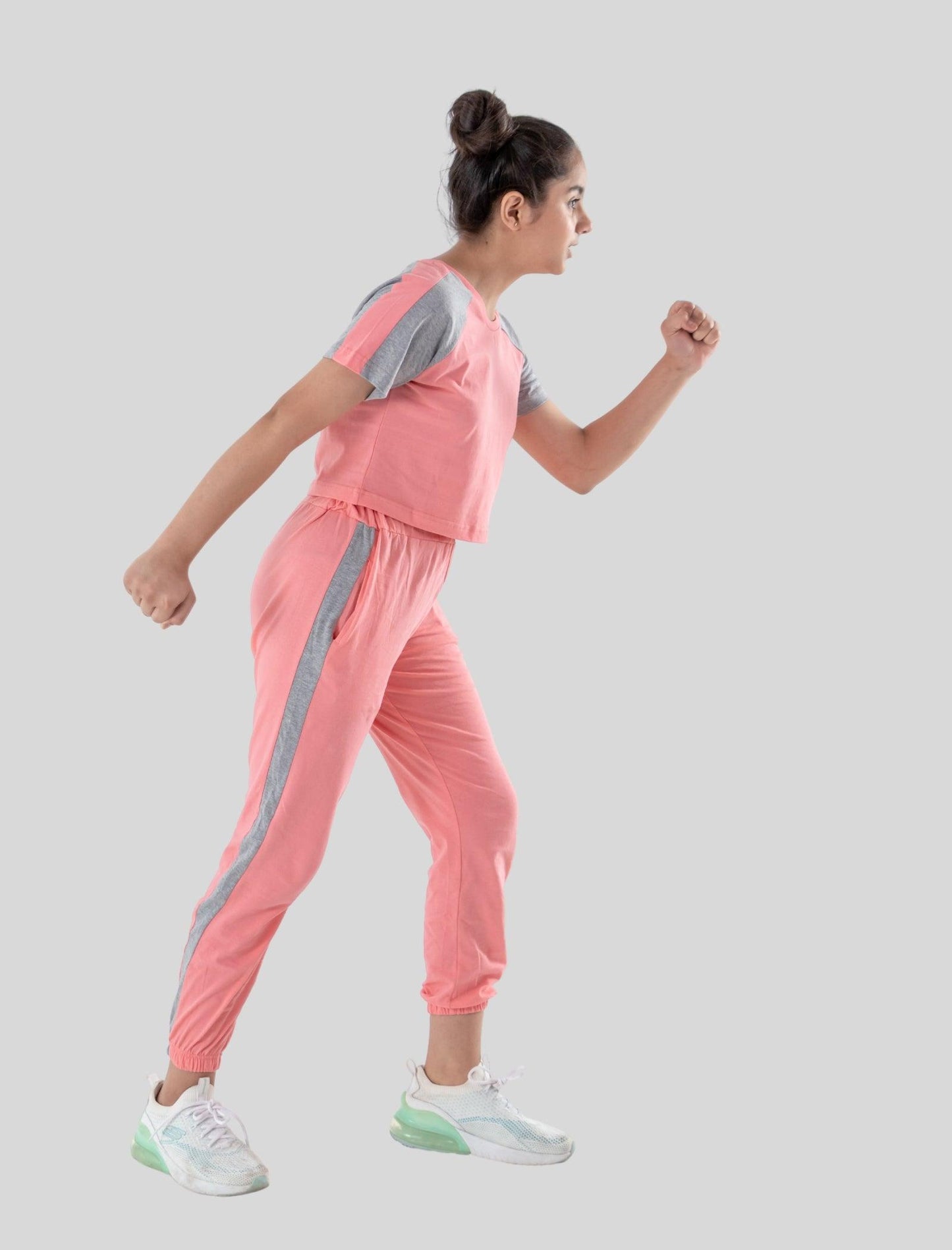 Colour Block Kids Girls Summer Joggers Set (Fusion Coral) - Tweeny Mini