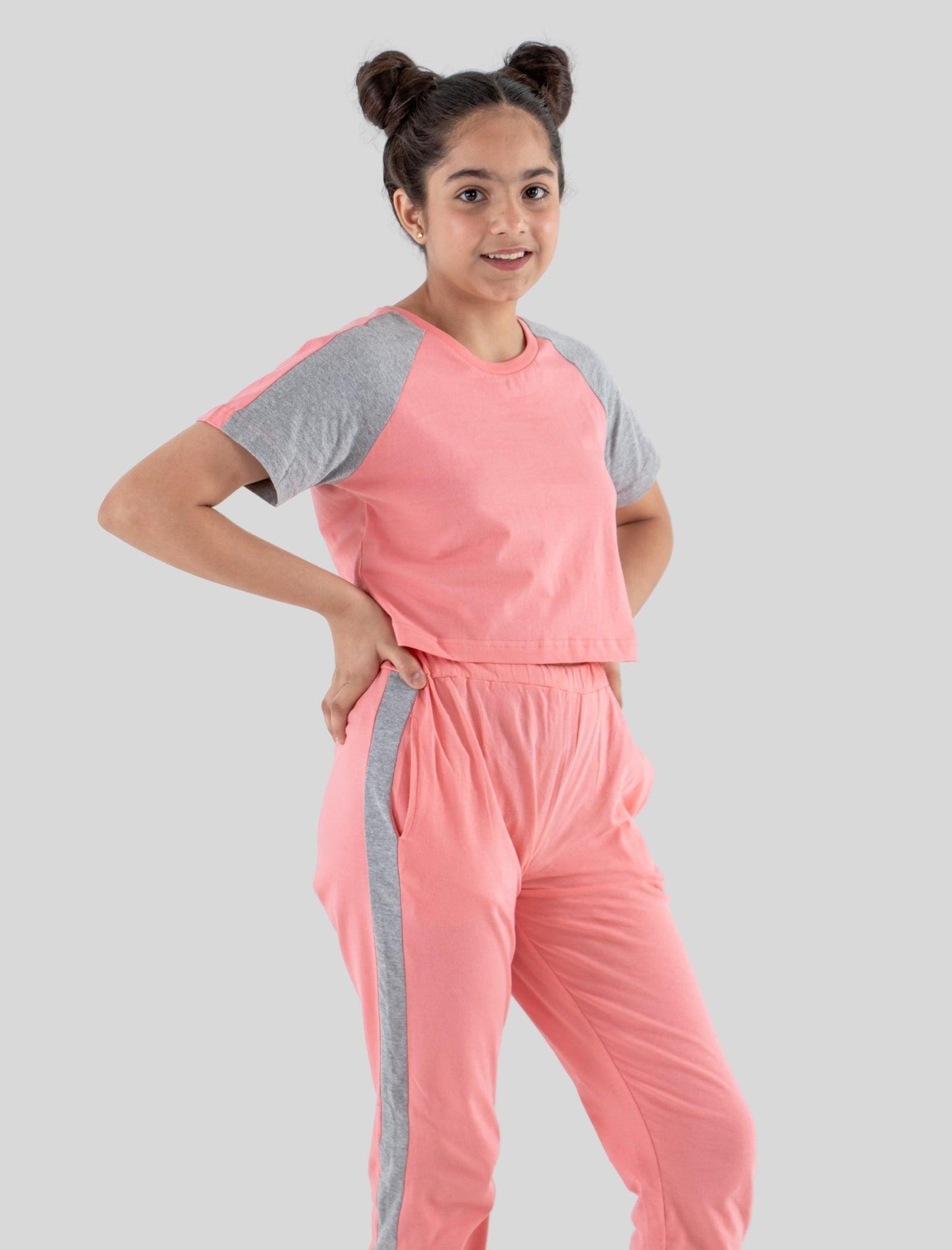 Colour Block Kids Girls Summer Joggers Set (Fusion Coral) - Tweeny Mini