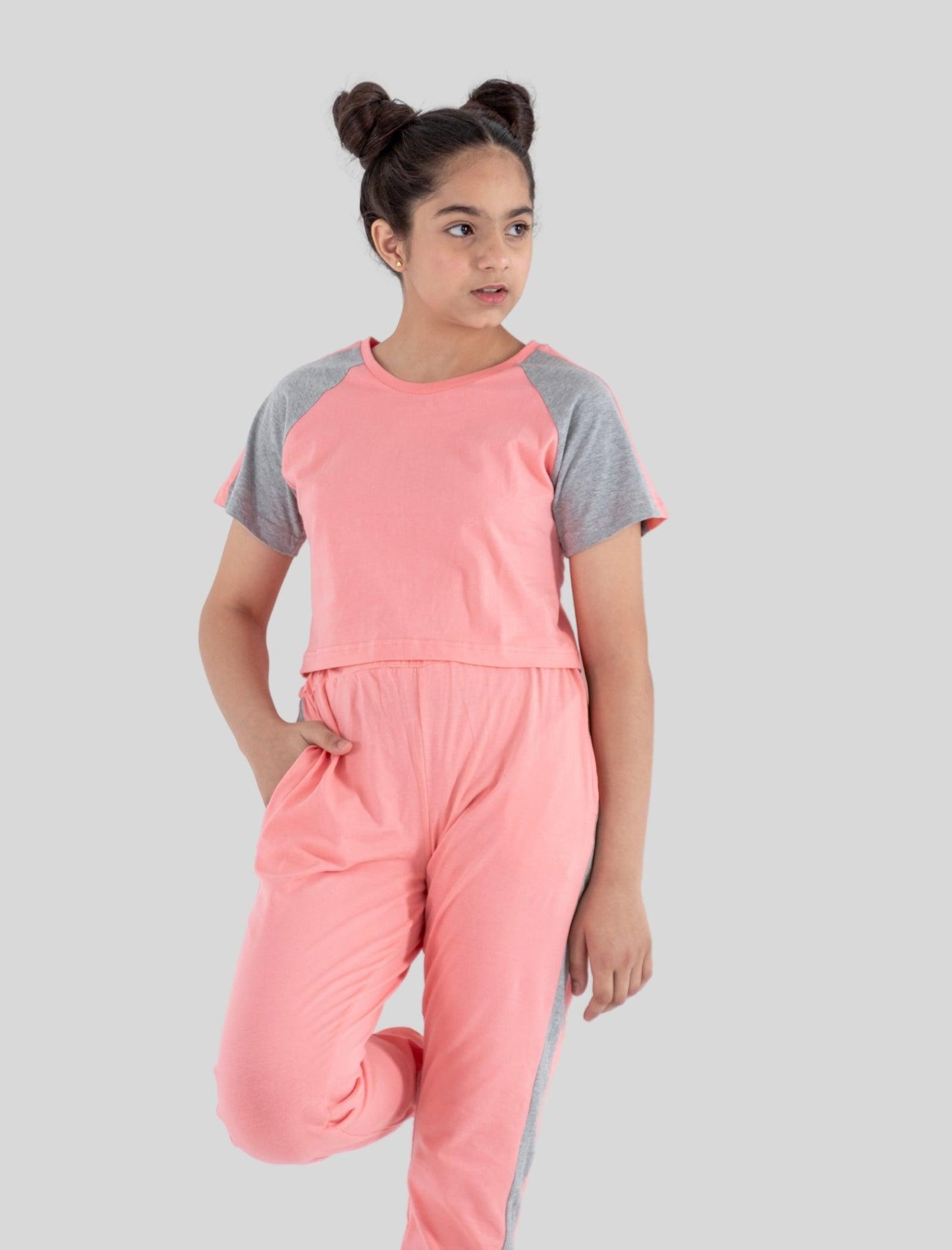 Colour Block Kids Girls Summer Joggers Set (Fusion Coral) - Tweeny Mini