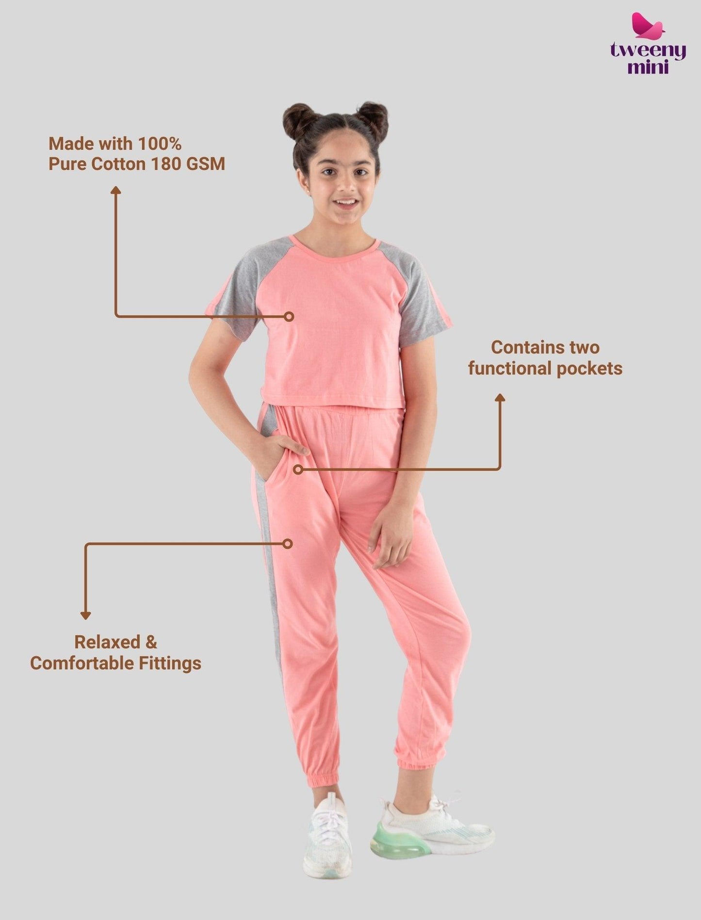 Colour Block Kids Girls Summer Joggers Set (Fusion Coral) - Tweeny Mini