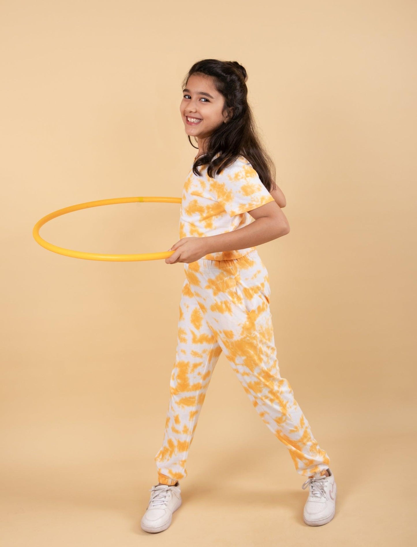 Pure Cotton Tie-Dye Joggers Kids Girls With Crop Top (Iced Mango) - Tweeny Mini