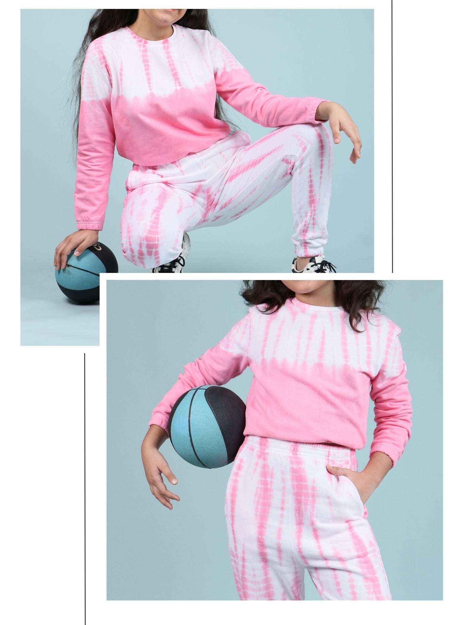Trendy Tie Dye Girls Kids Winter Joggers Co-ord Set (Rose Pink) - Tweeny Mini