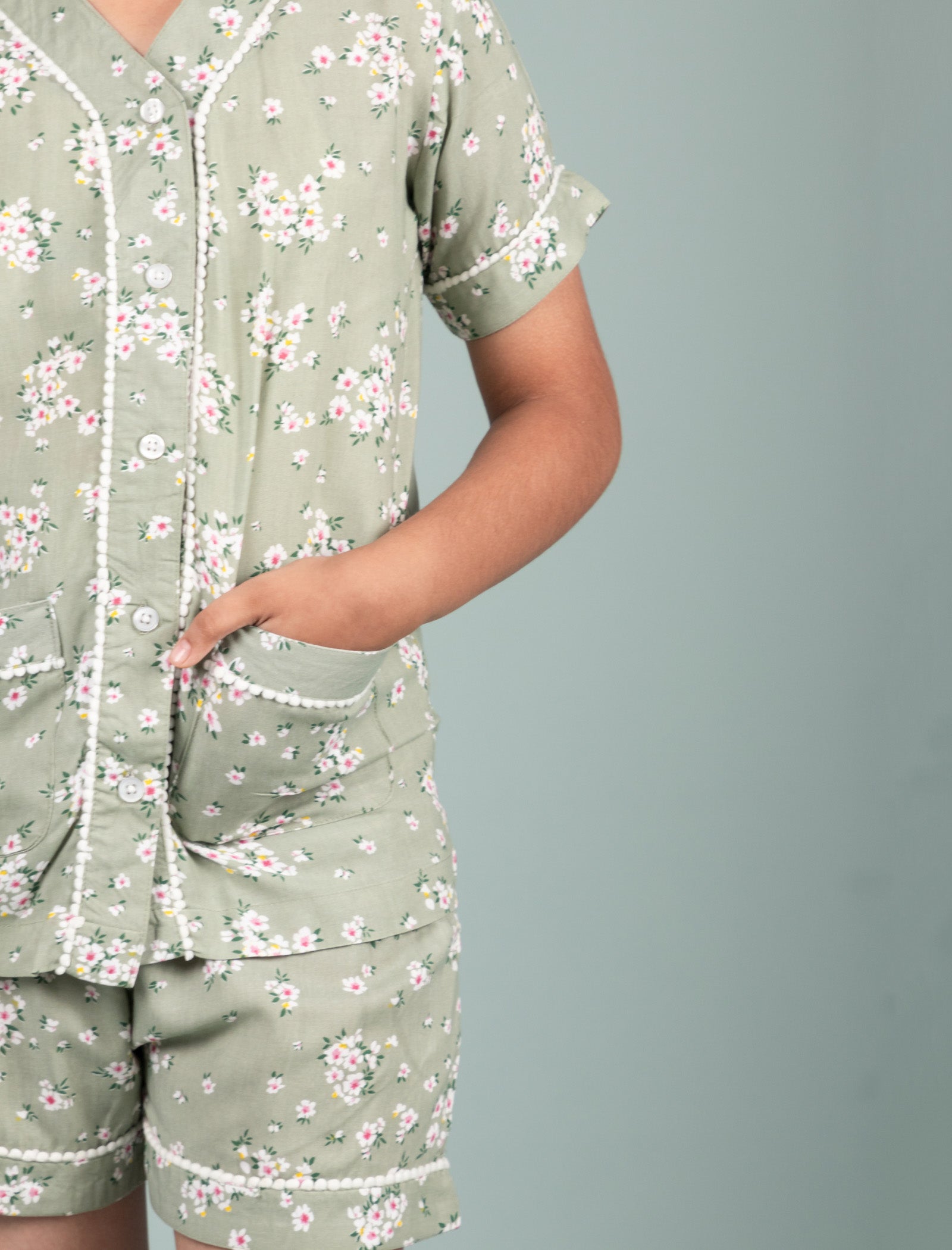 Pure Rayon Floral Printed Kids Girls Night Dress (Green) - Tweeny Mini