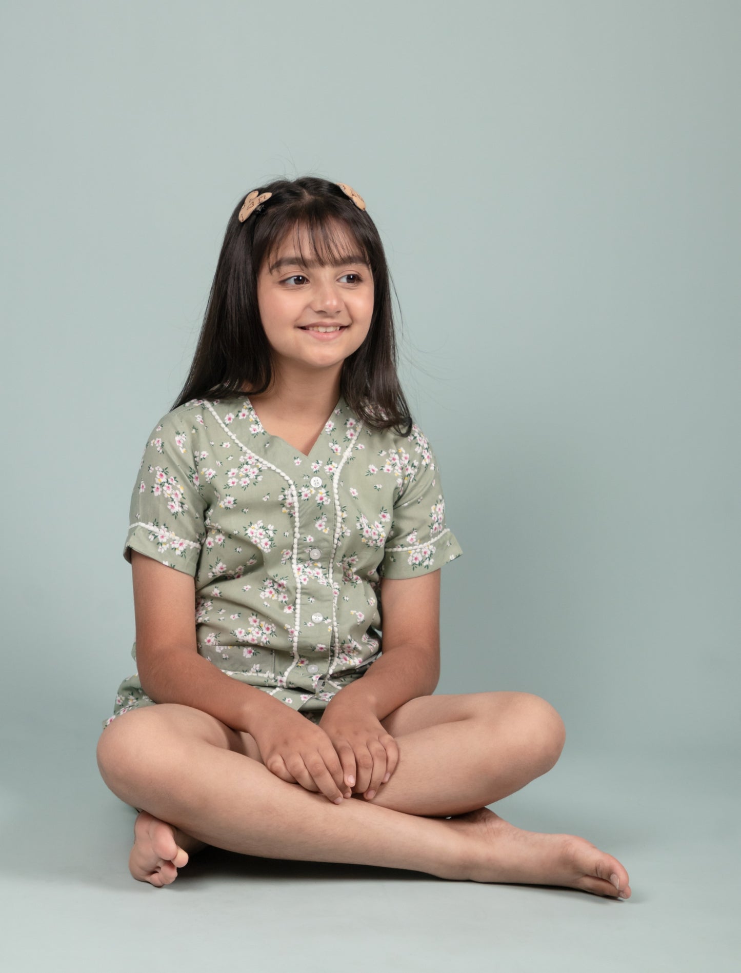 Pure Rayon Floral Printed Kids Girls Night Dress (Green) - Tweeny Mini