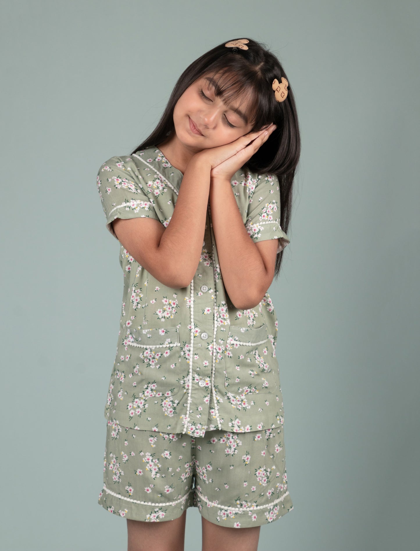 Pure Rayon Floral Printed Kids Girls Night Dress (Green) - Tweeny Mini