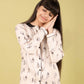 Playful Cat Printed Girls Nightsuit with Pyjama Set (Full Sleeves, Cream) - Tweeny Mini