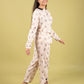 Playful Cat Printed Girls Nightsuit with Pyjama Set (Full Sleeves, Cream) - Tweeny Mini