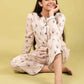 Playful Cat Printed Girls Nightsuit with Pyjama Set (Full Sleeves, Cream) - Tweeny Mini