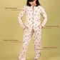 Playful Cat Printed Girls Nightsuit with Pyjama Set (Full Sleeves, Cream) - Tweeny Mini