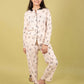 Playful Cat Printed Girls Nightsuit with Pyjama Set (Full Sleeves, Cream) - Tweeny Mini