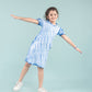 Shibori Style Kids Girls Tie Dye Dress with Puff Sleeves (Classic Blue) - Tweeny Mini