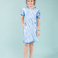 Shibori Style Kids Girls Tie Dye Dress with Puff Sleeves (Classic Blue) - Tweeny Mini