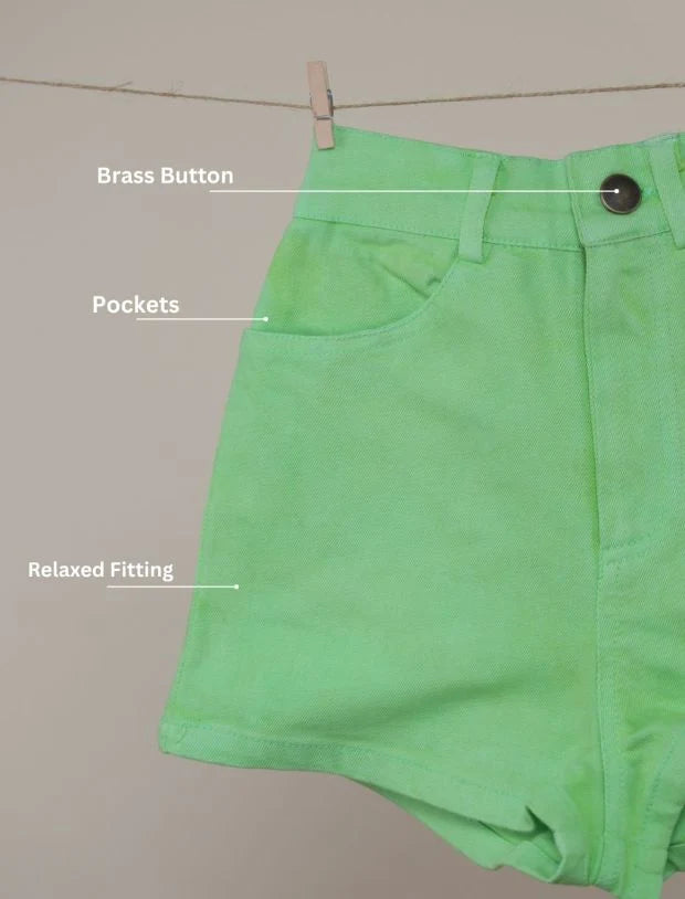 Lime Green Denim Shorts for Kids Girls