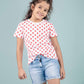 Hand Printed Pure Cotton Half Sleeve T-Shirt for Girls Kids (Red Polka Dot) - Tweeny Mini