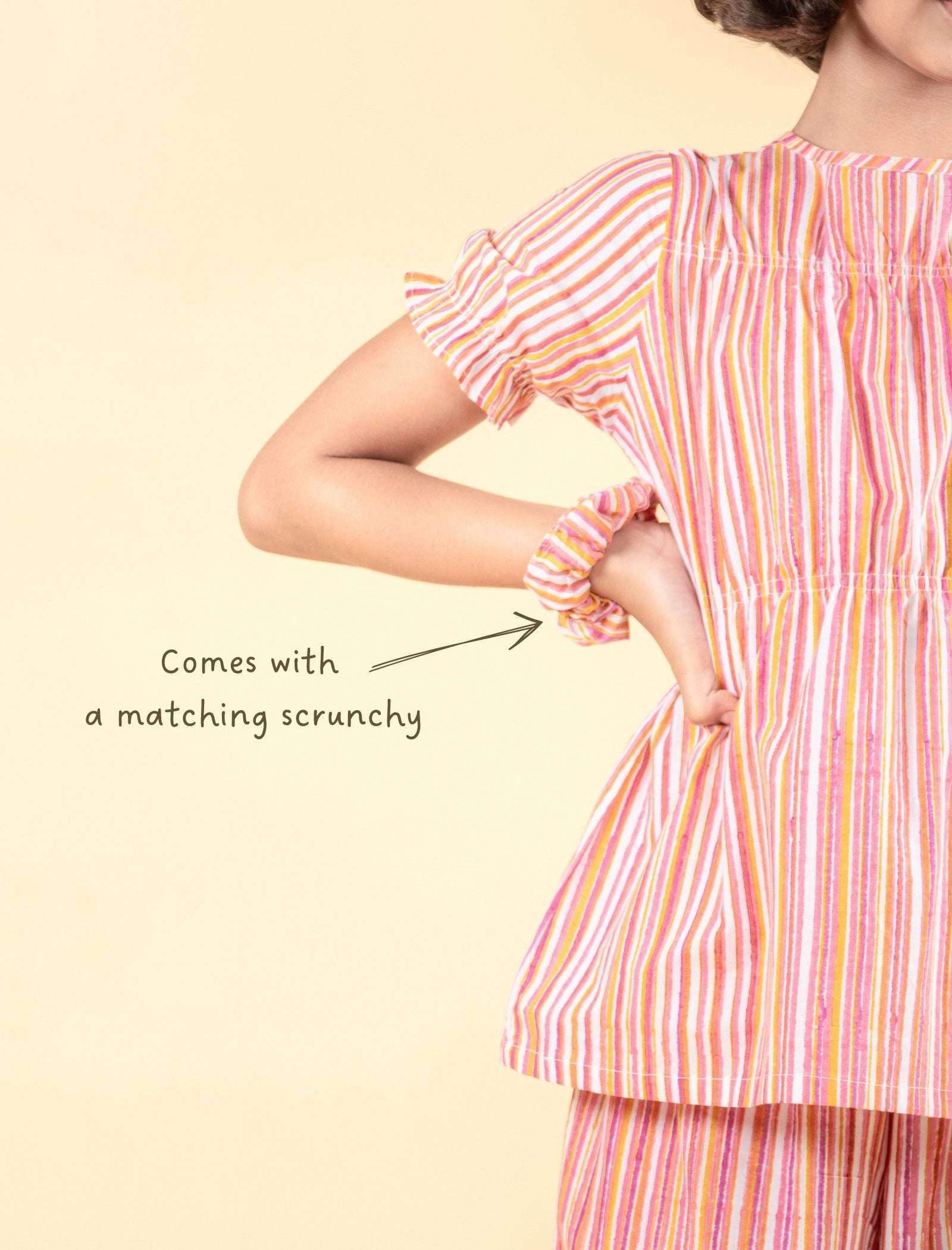 Pure Cotton Hand Block Printed Nightwear for Girls Kids (Orange) - Tweeny Mini