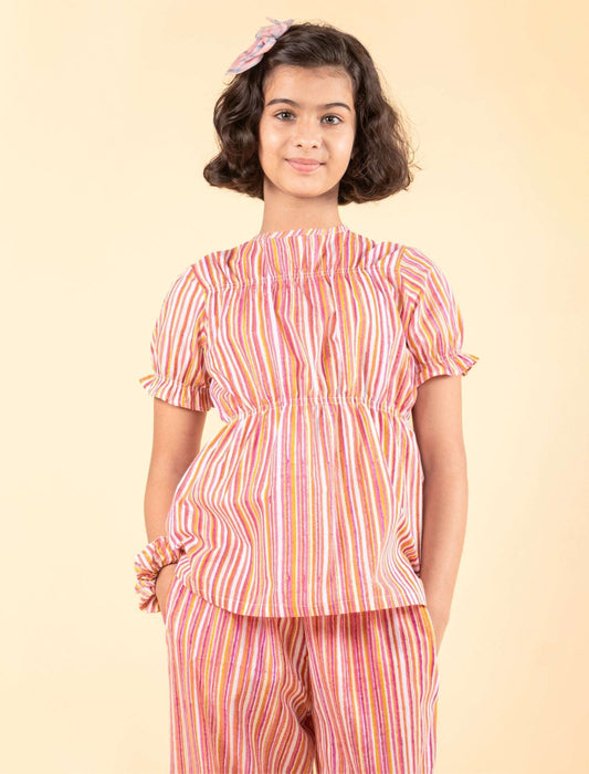 Pure Cotton Hand Block Printed Nightwear for Girls Kids (Orange) - Tweeny Mini