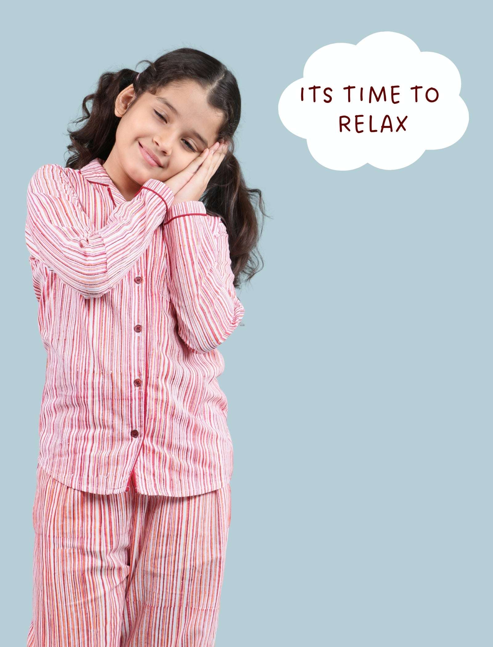 Pure Cotton Handblock Print Night Suit For Kids Girls (Rose Red) - Tweeny Mini