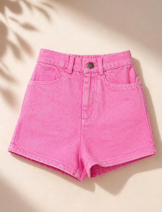 Candy Pink Denim Shorts for Girls