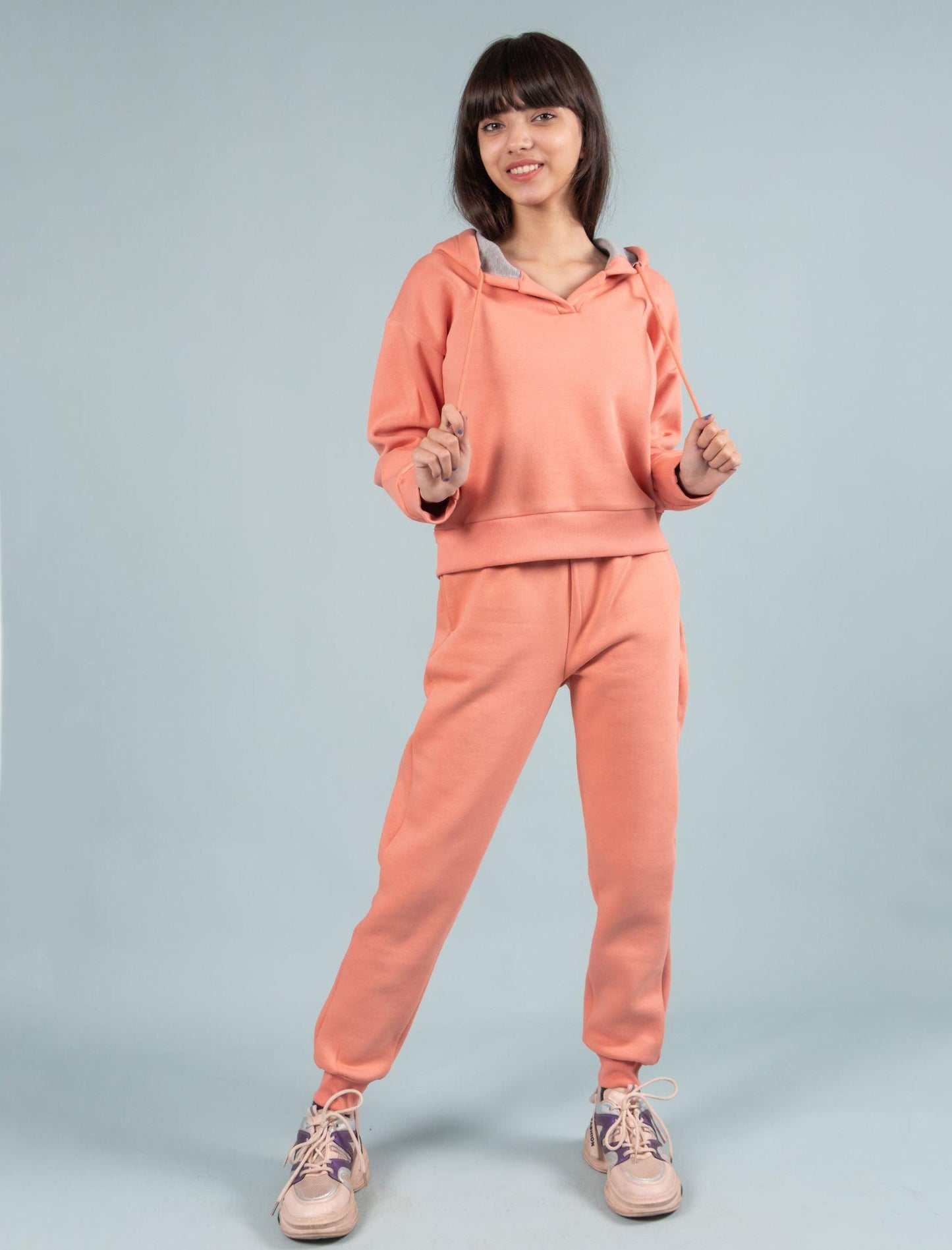 Premium Winter Fleece Hoodie for Kids Girls with Jogger Set (Coral Peach) - Tweeny Mini