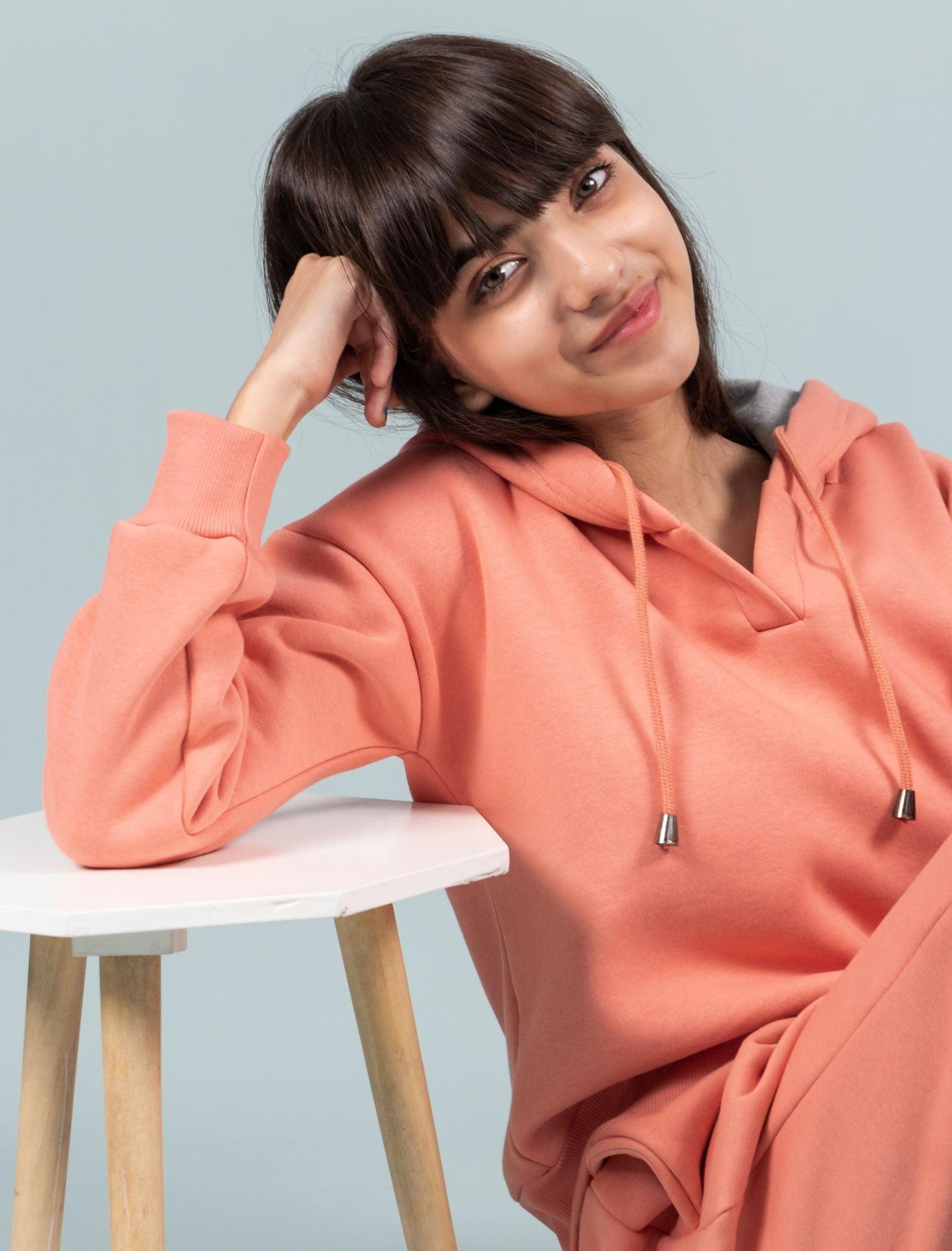 Premium Winter Fleece Hoodie for Kids Girls with Jogger Set (Coral Peach) - Tweeny Mini