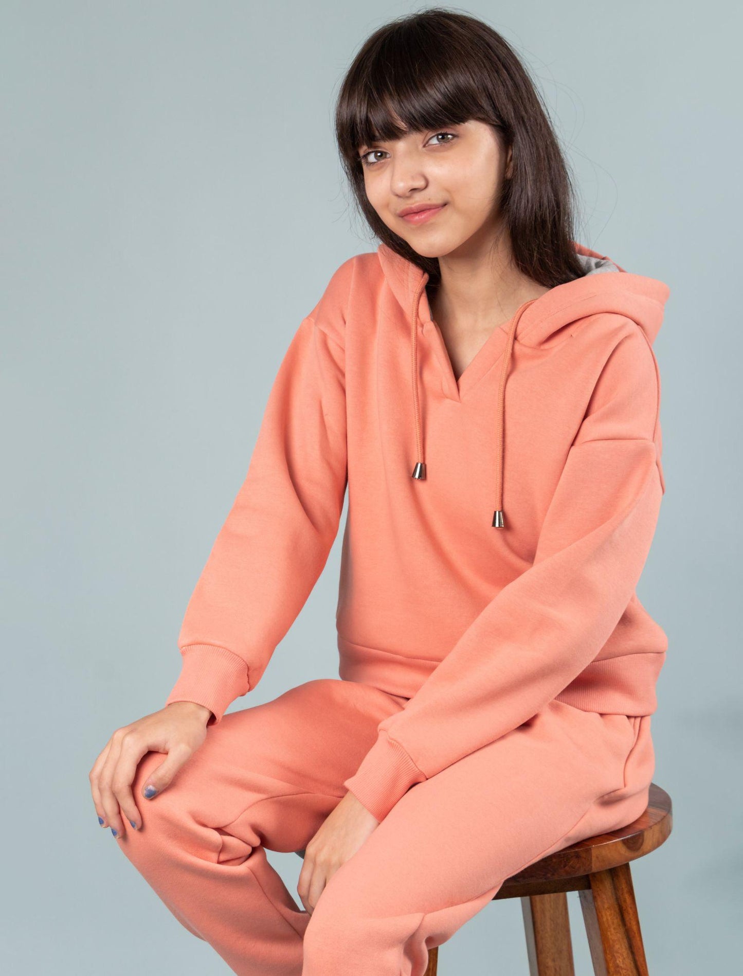 Premium Winter Fleece Hoodie for Kids Girls with Jogger Set (Coral Peach) - Tweeny Mini