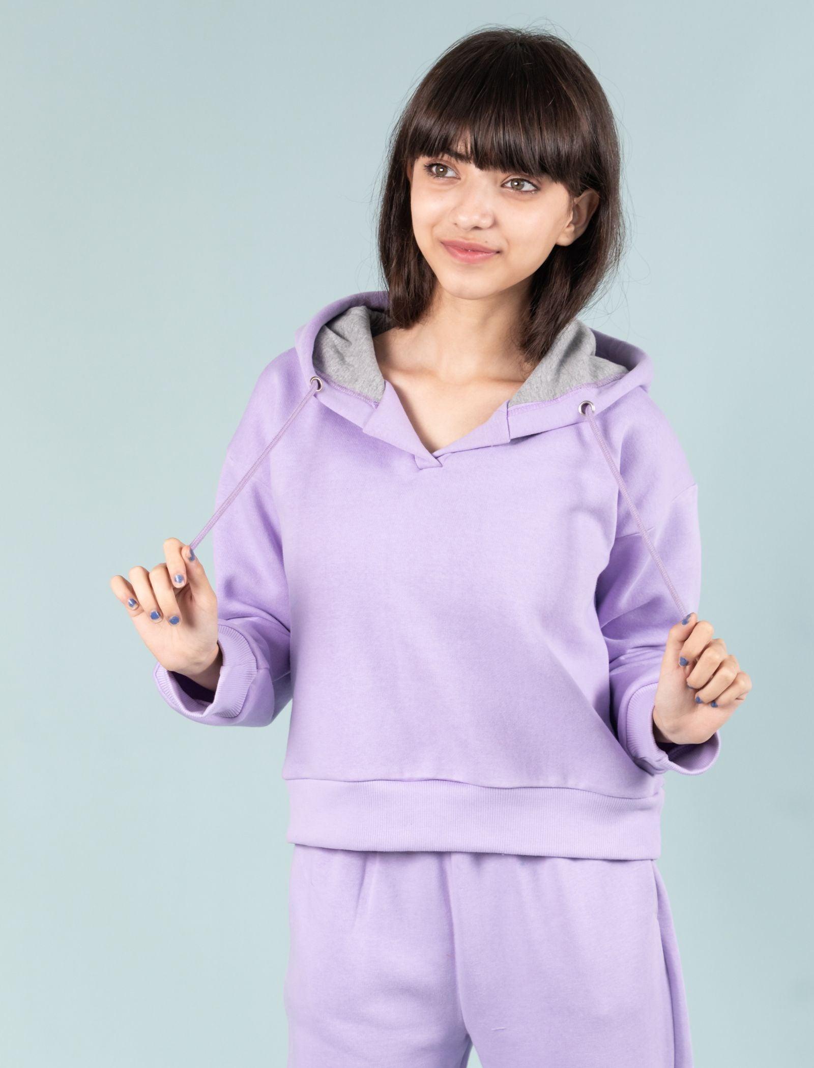 Premium Winter Fleece Hoodie for Kids Girls with Jogger Set (Lavender) - Tweeny Mini