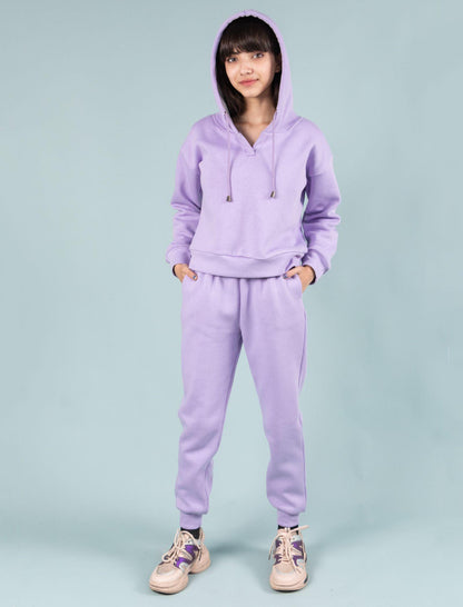 Premium Winter Fleece Hoodie for Kids Girls with Jogger Set (Lavender) - Tweeny Mini