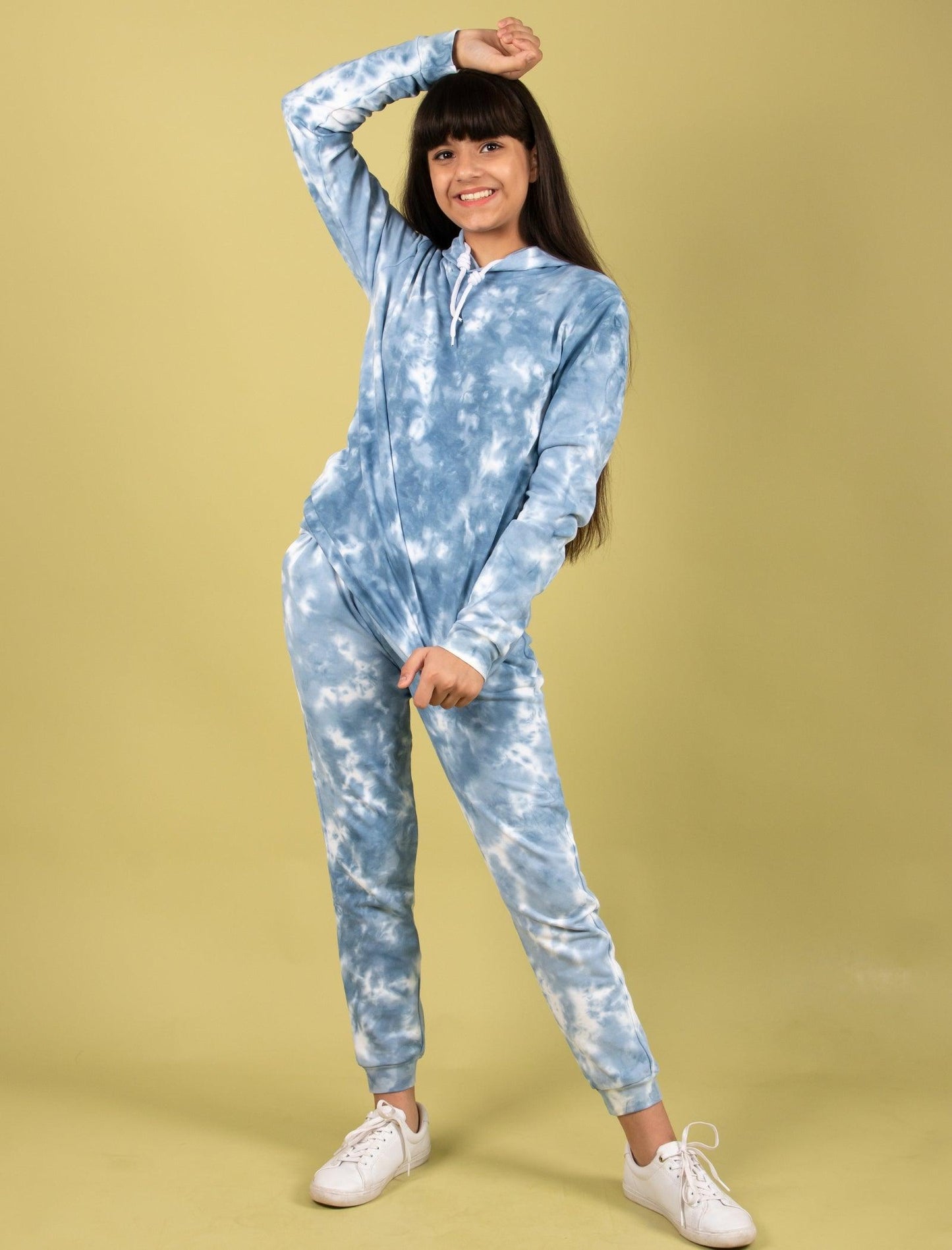 Trendy Tie-Dye Hoodie Jogger Set for Kids Girls (Cerulean Blue) - Tweeny Mini