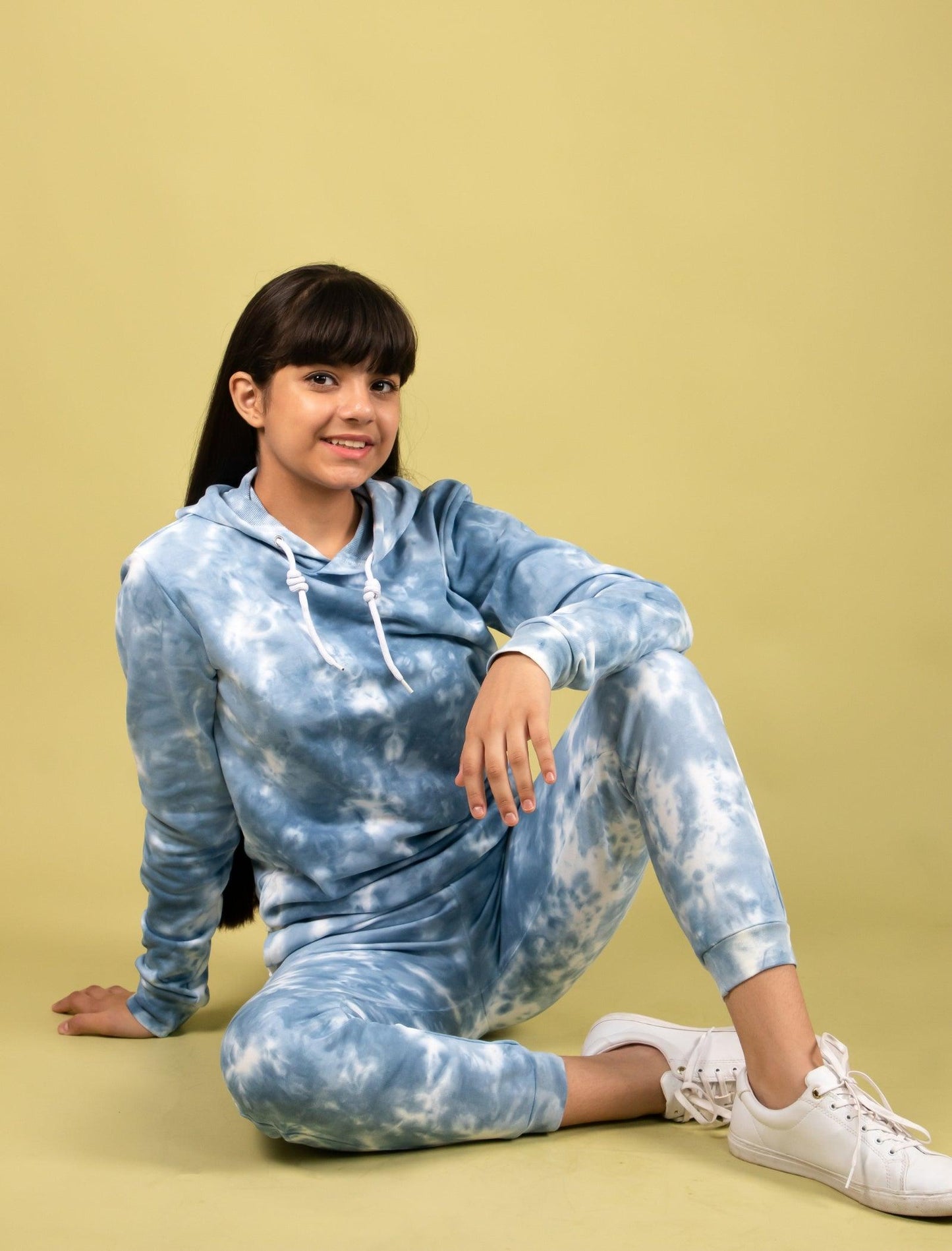 Trendy Tie-Dye Hoodie Jogger Set for Kids Girls (Cerulean Blue) - Tweeny Mini