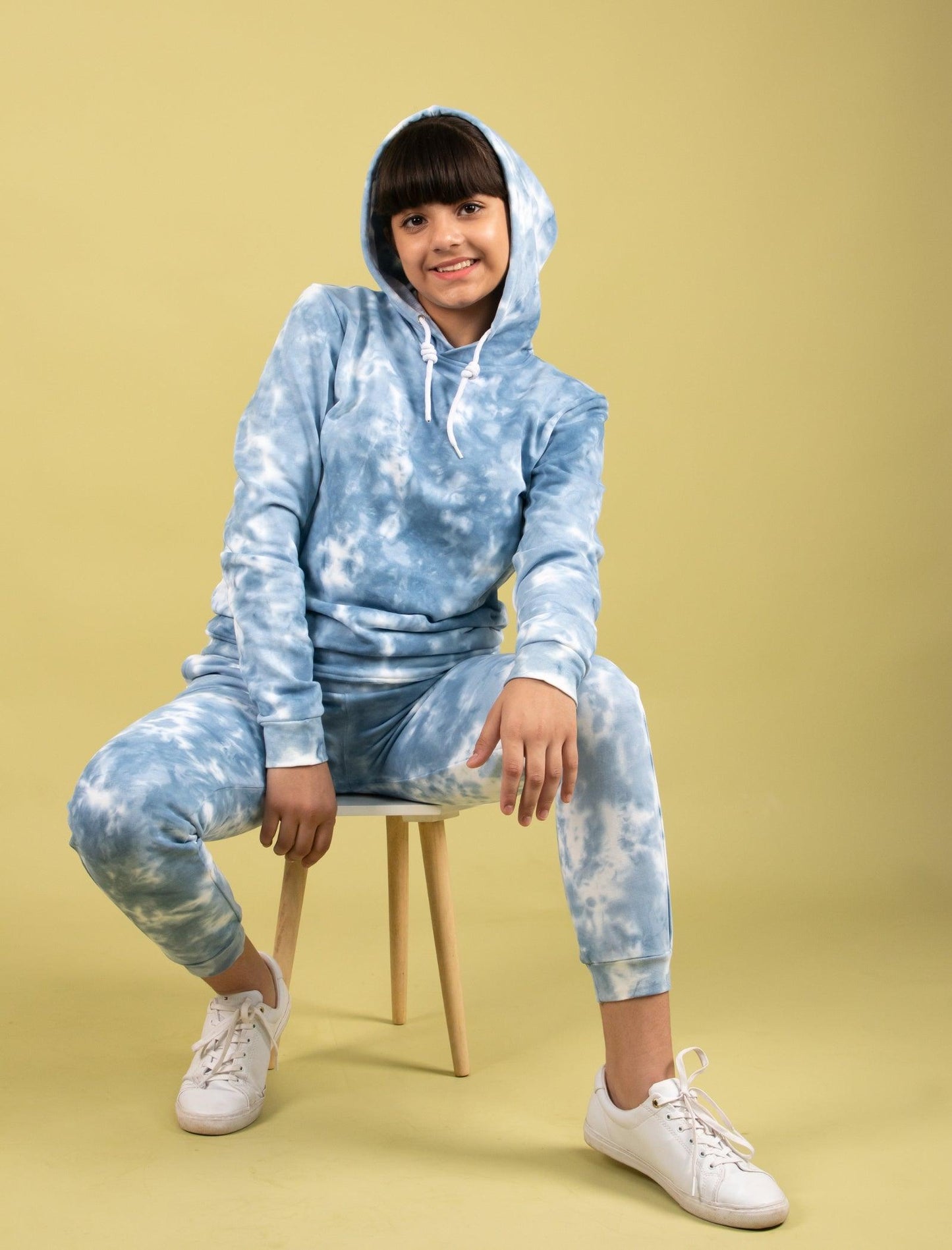 Trendy Tie-Dye Hoodie Jogger Set for Kids Girls (Cerulean Blue) - Tweeny Mini