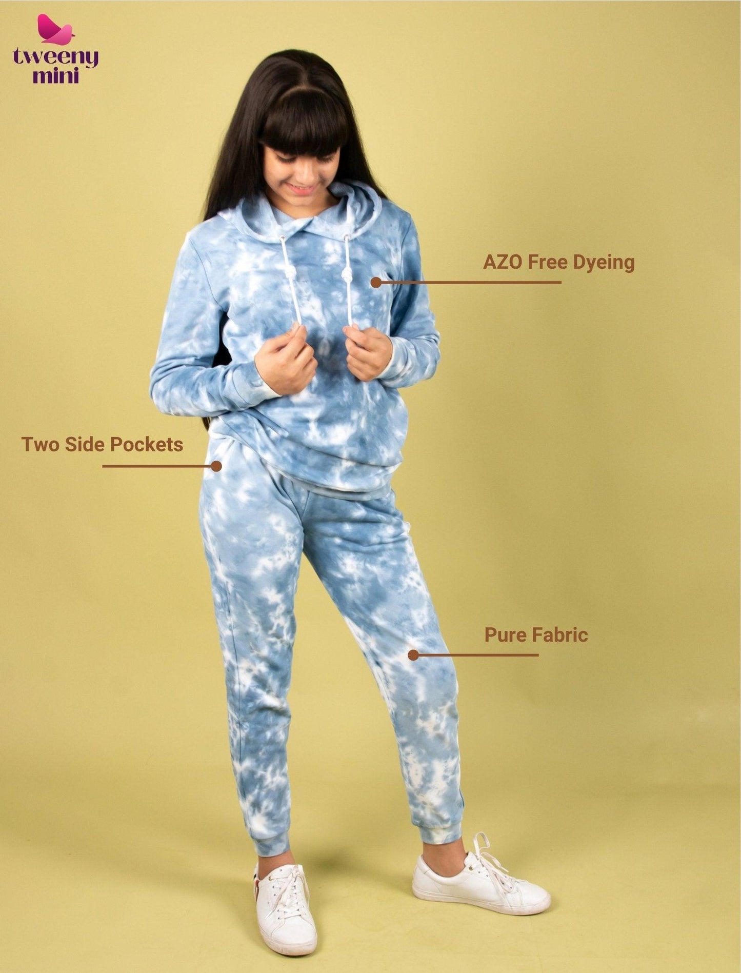 Trendy Tie-Dye Hoodie Jogger Set for Kids Girls (Cerulean Blue) - Tweeny Mini