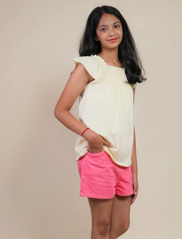 Kids Girls Denim Shorts (Strawberry Red)