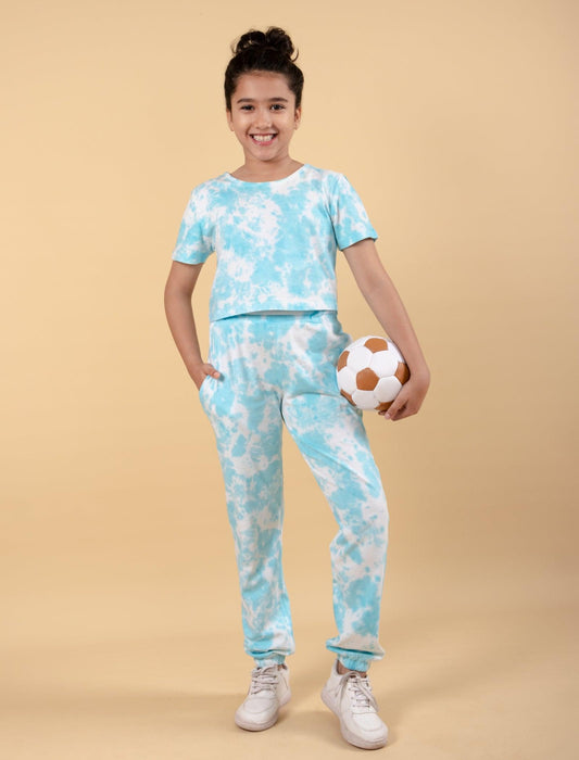 Trendy Summer Tie-Dye Joggers Set for Girls Kids (Tropical Blue) - Tweeny Mini