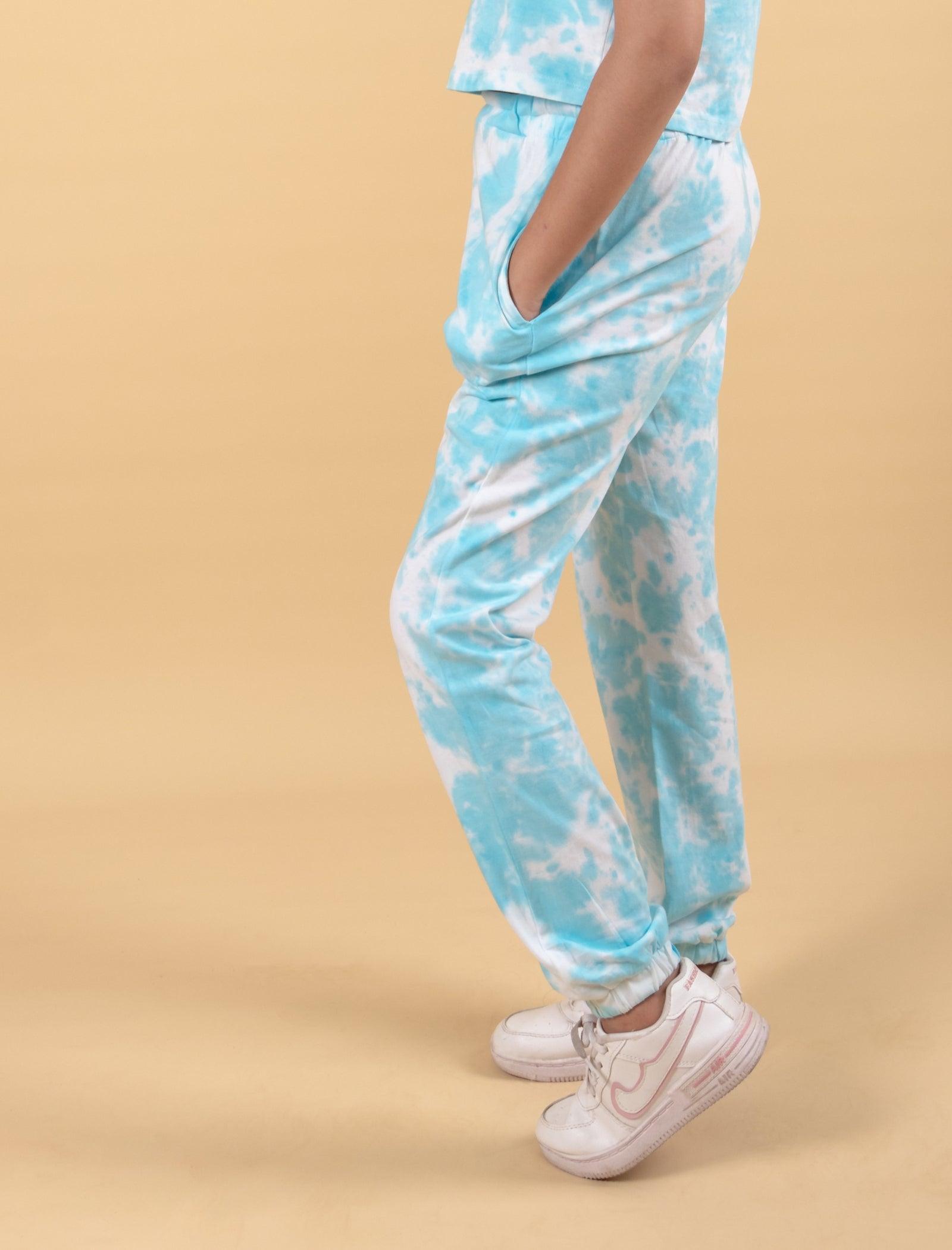 Trendy Summer Tie-Dye Joggers Set for Girls Kids (Tropical Blue) - Tweeny Mini