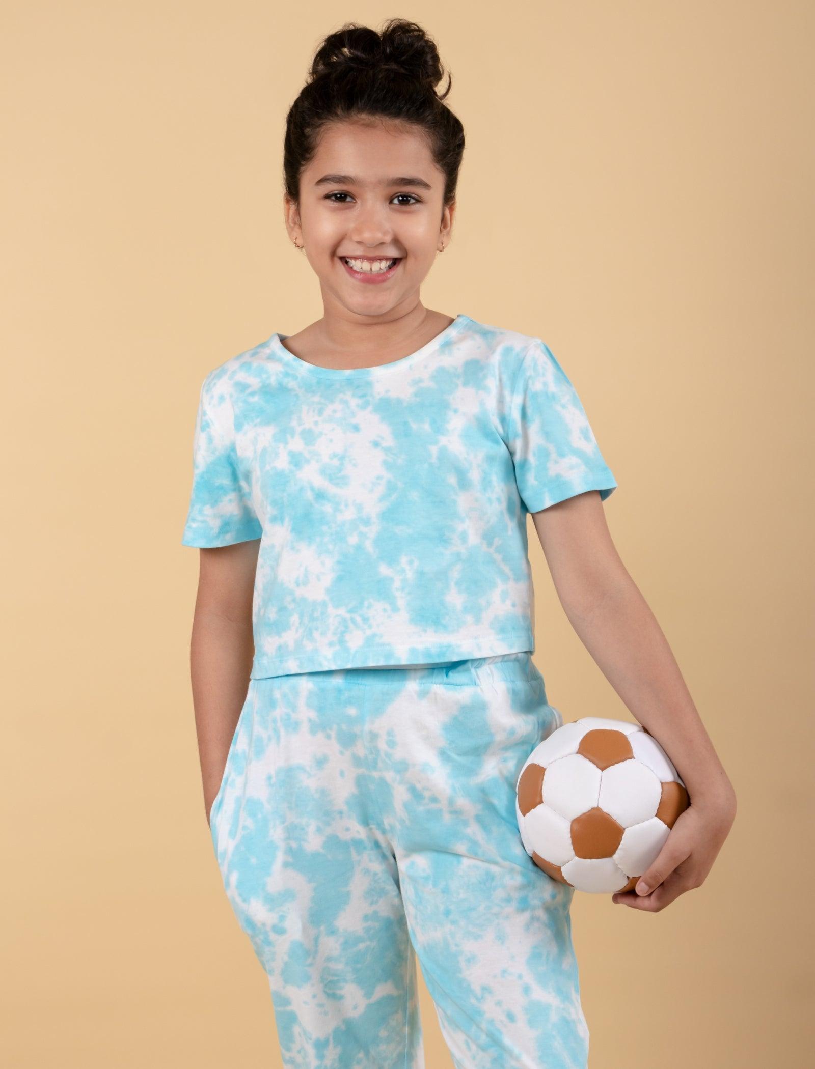 Trendy Summer Tie-Dye Joggers Set for Girls Kids (Tropical Blue) - Tweeny Mini