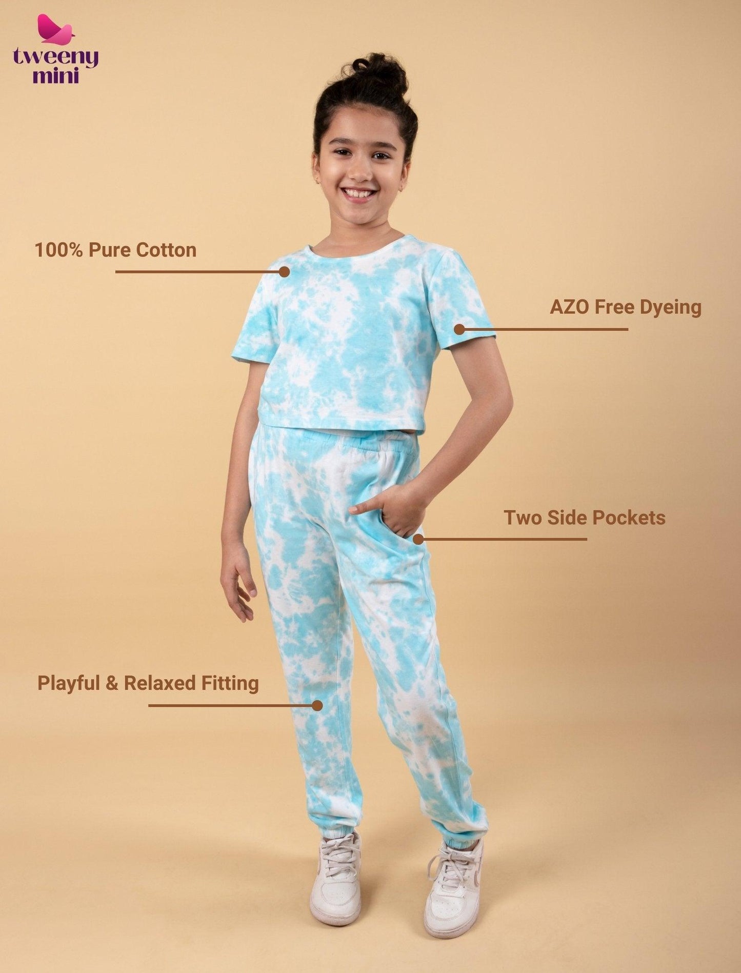 Trendy Summer Tie-Dye Joggers Set for Girls Kids (Tropical Blue) - Tweeny Mini
