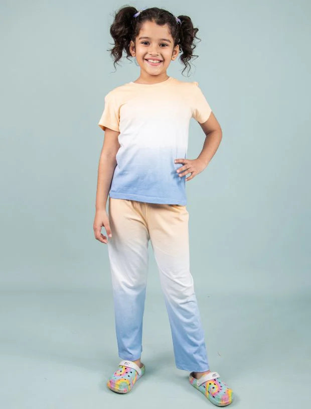 Ombre Style Tie-dye Nightwear for Girls Kids (Orange Blue)