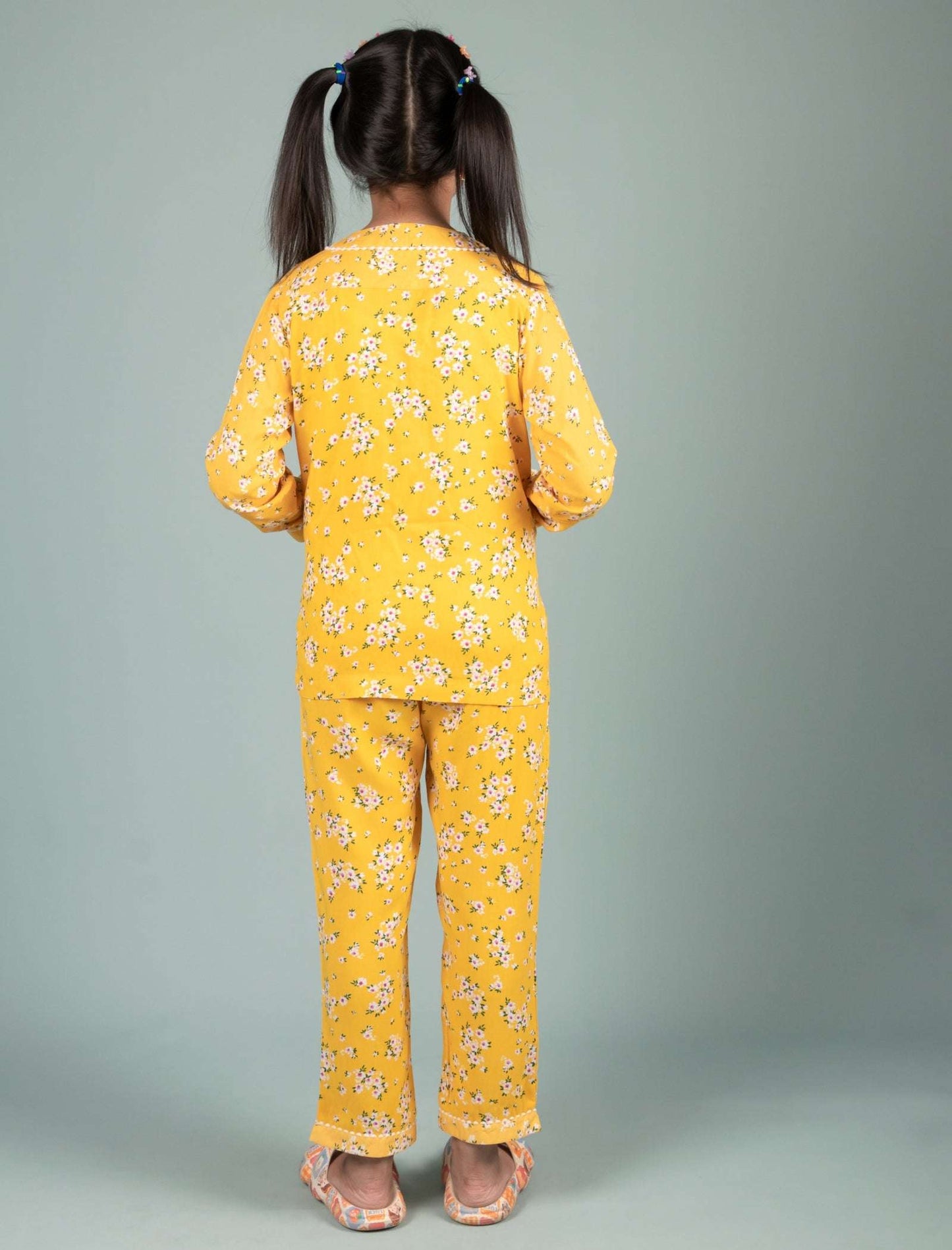 Pure Rayon Girls Kids Floral Night Dress (Full Sleeves, Yellow) - Tweeny Mini